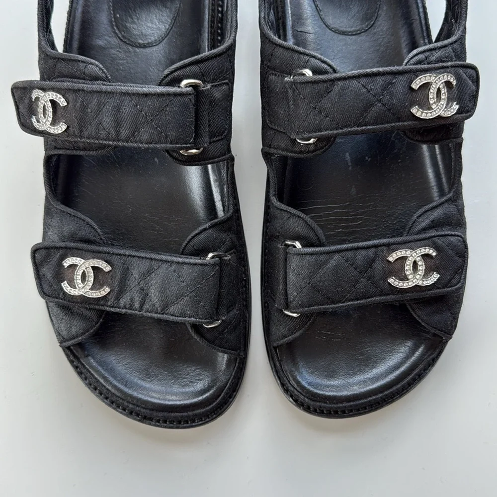 Chanel Quilted Dad Sandals, Black, Size 39.5
